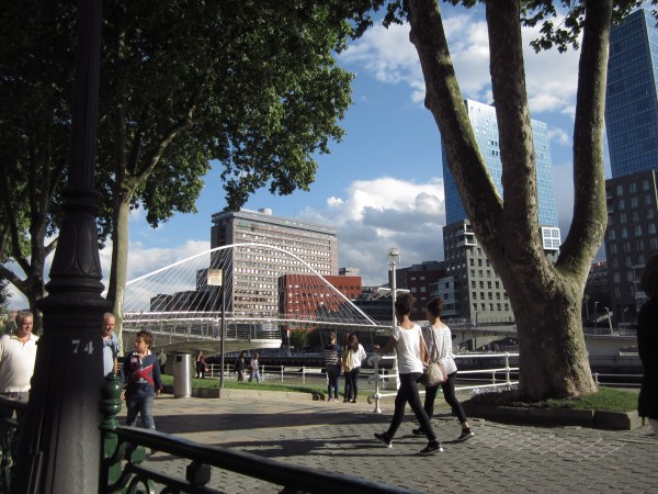 Nervión riverside promenade with Calatrave bridge